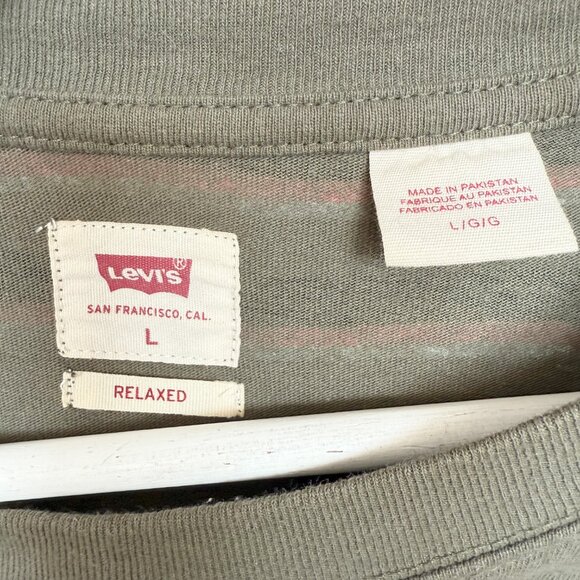 Levis Olive Green Pink Stripe T-Shirt - Picture 3 of 4